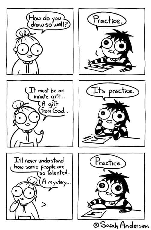 Figure 1: Comic strip about practice in drawing by Sarah Andersen (@SarahCAndersen) posted on Twitter on the 20th of December 2017.